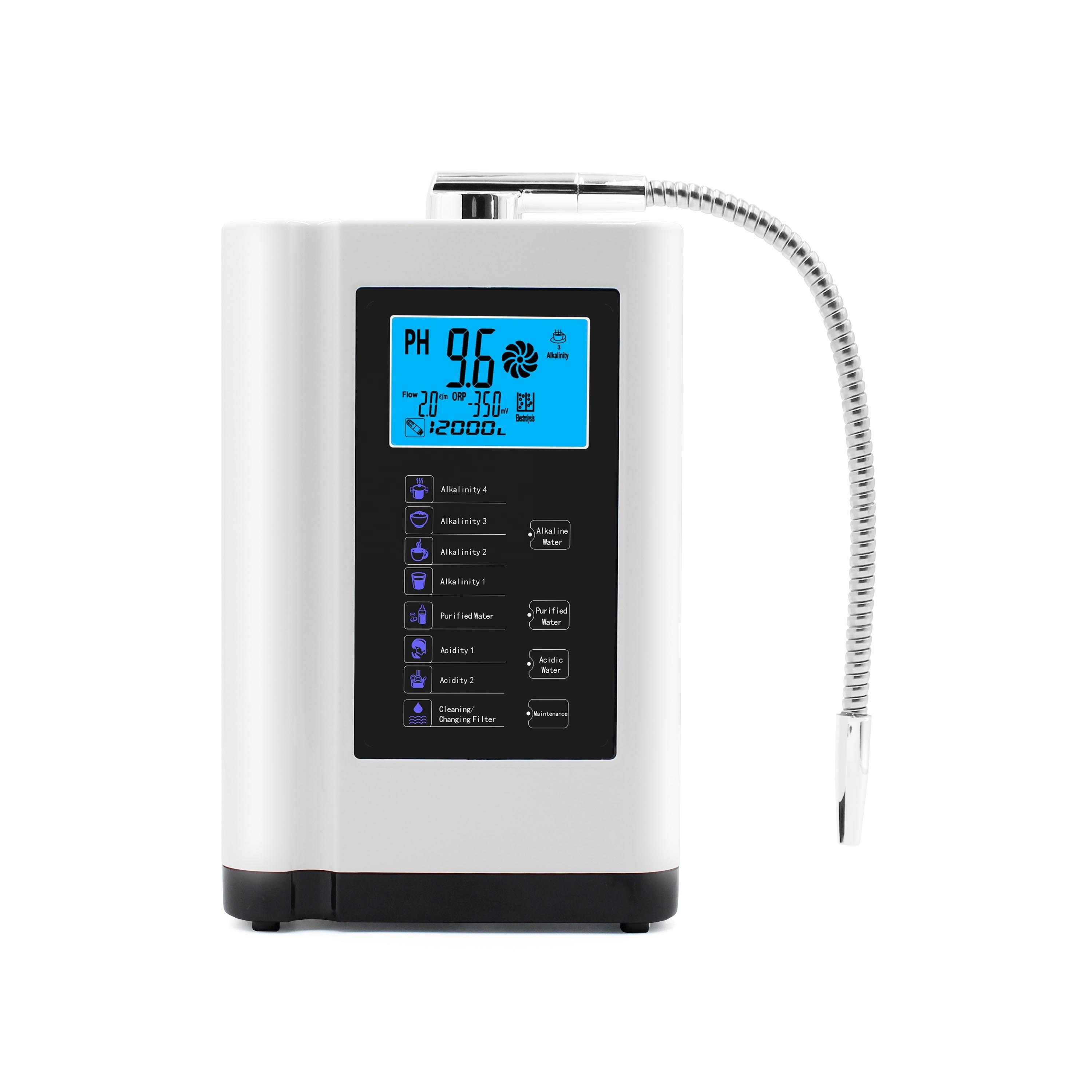 5 Plates Alkaline Water Ionizer with pH Range 4.5~10.0 ORP +500- -500mv and 3.8-inch Colorful LCD Screen